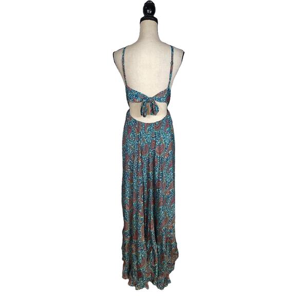 MANDALA Bohemian Blue Pink Floral Paisley Halter Maxi Dress   One Size - Picture 3 of 4